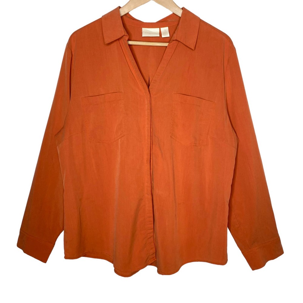 Chico's Rustic Orange Hidden-Placket Button Down Blouse